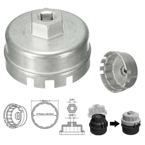 64.5mm Aluminum Oil Filter Wrench Cap Socket Remover Tool for Lexus Toyota Corolla Highlander RAV4 Camry Universal Housing (Silver) - Image 6
