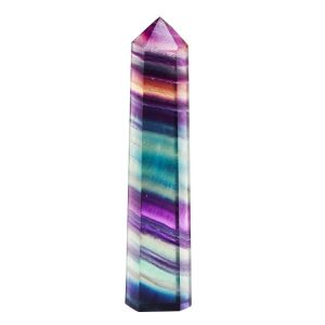 Natural Rough Stone Hexagonal Crystal Column Colorful Fluorite Column Ornaments, Size: 7.5-8 cm