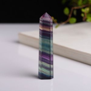 Natural Rough Stone Hexagonal Crystal Column Colorful Fluorite Column Ornaments, Size: 13.1-14 cm