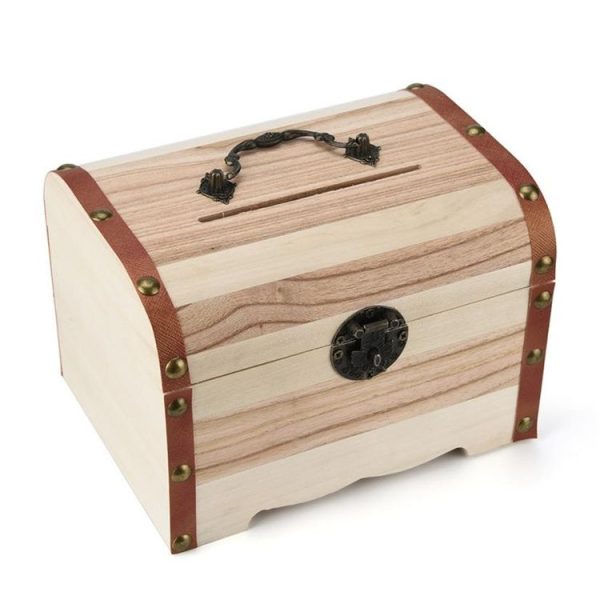 Multi Function Treasure Chest Wooden Safe Piggy Bank - Image 2