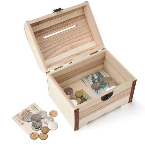 Multi Function Treasure Chest Wooden Safe Piggy Bank - Image 6