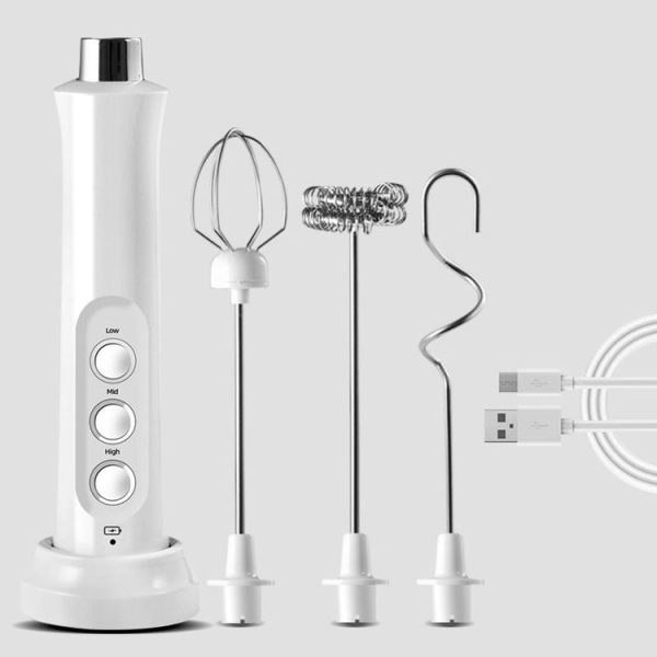 Whisk Household Electric Baking Mini Wireless Hand-Held Charging Stirrer Milk Frother (White)