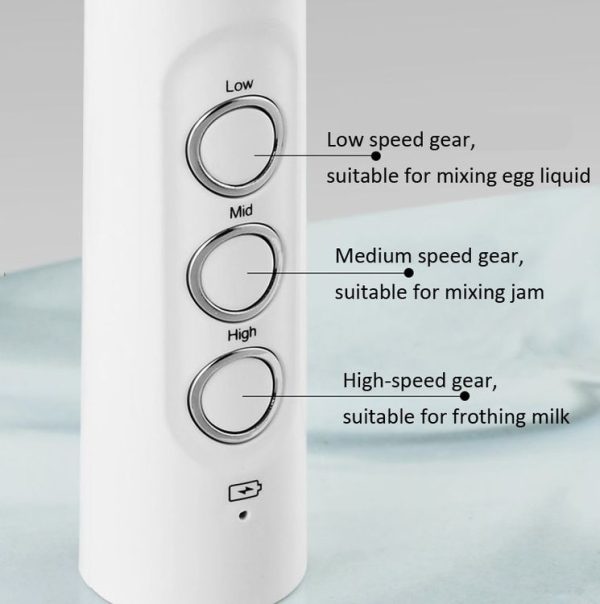 Whisk Household Electric Baking Mini Wireless Hand-Held Charging Stirrer Milk Frother (White) - Image 3