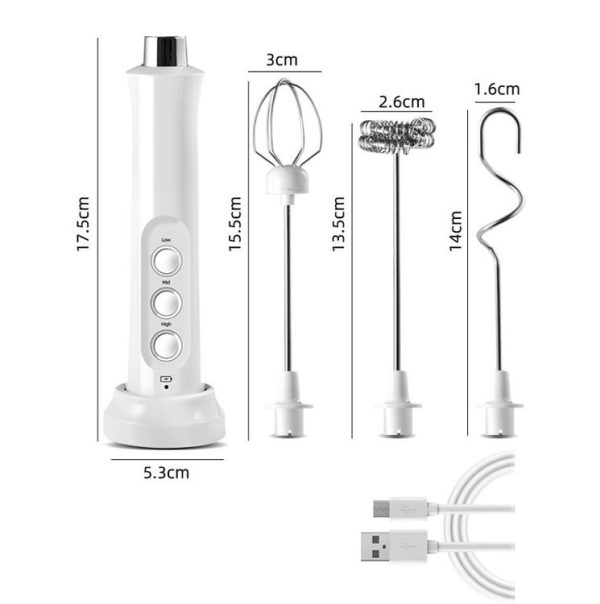 Whisk Household Electric Baking Mini Wireless Hand-Held Charging Stirrer Milk Frother (White) - Image 6