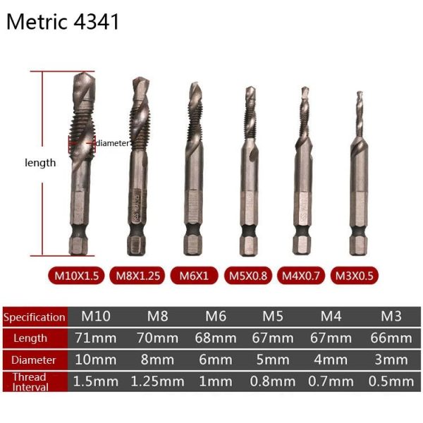 6 PCS / Set HSS Multi-Function Integrated Composite Tap Hole Tapping Chamfering - Image 4