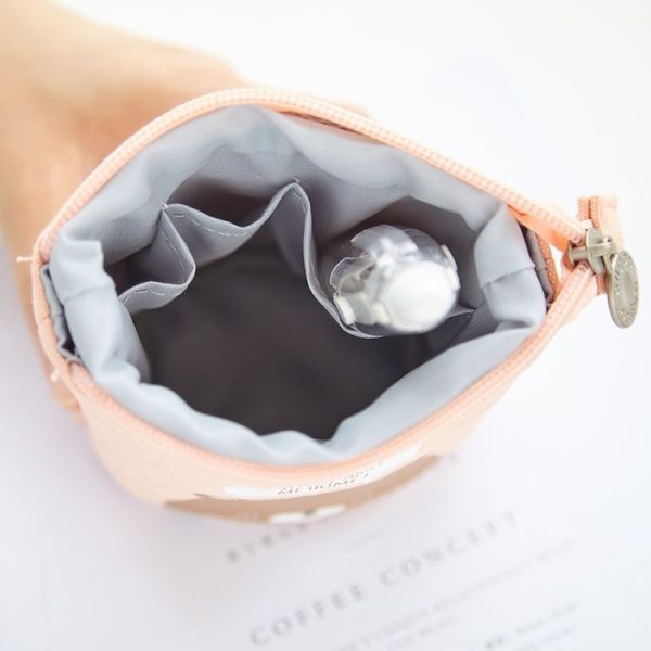 Corduroy Retractable Drop-Down Pencil Case Student Stationery Storage Bag (White Cat) - Image 4