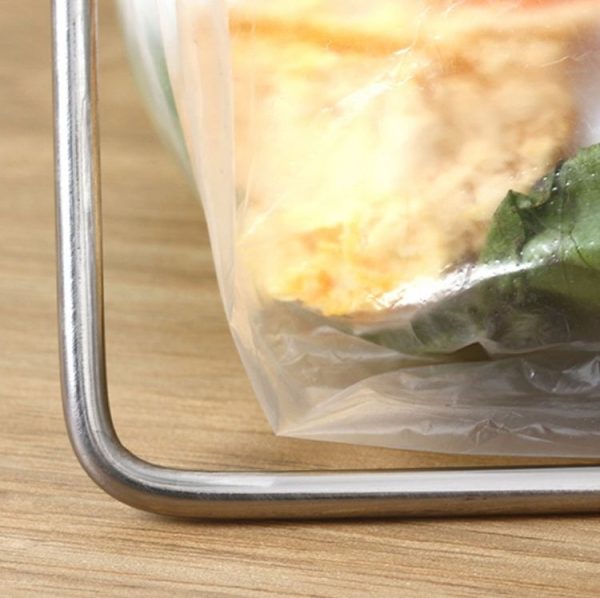 Stainless Steel Kitchen Foldable Storage Rack Plastic Bag Towel Trash Can Holder - Image 3