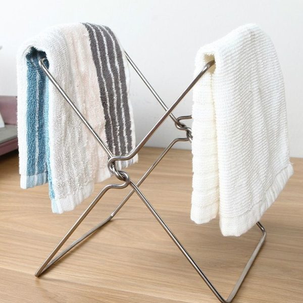 Stainless Steel Kitchen Foldable Storage Rack Plastic Bag Towel Trash Can Holder - Image 6
