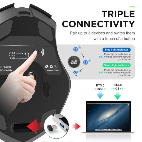 Inphic A1 6 Keys 1000 / 1200 / 1600 DPI Home Gaming Wireless Mechanical Mouse, Colour: Gray Wireless+Bluetooth 4.0+Bluetooth 5.0 - Image 9