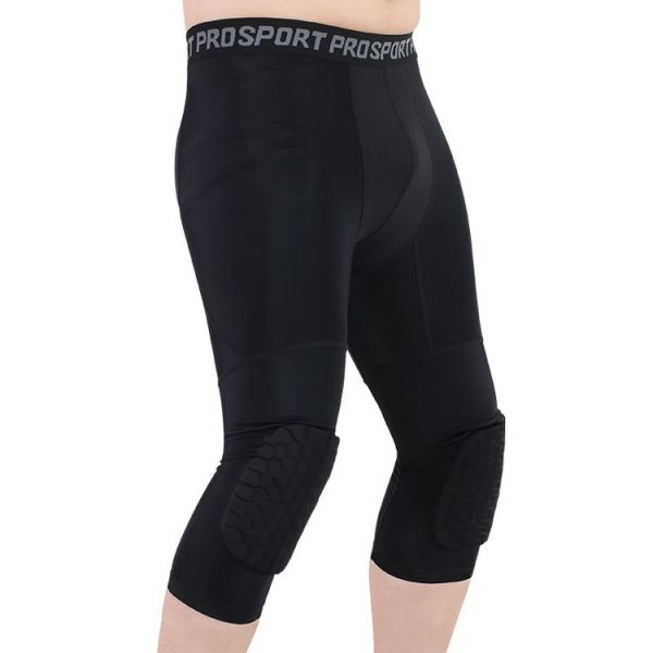 High Elastic Lycra Honeycomb Crash Pants Men Basketball Fitness Seven-tenths Sweatpants, Specification: S (Black)