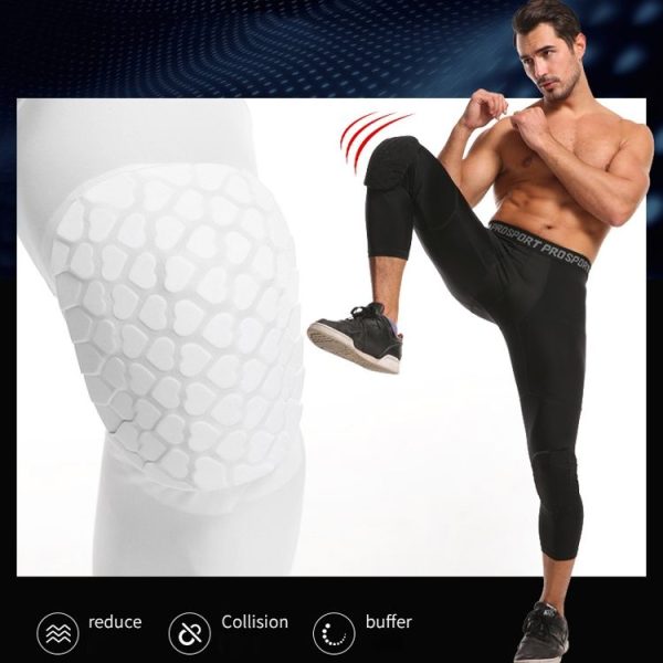 High Elastic Lycra Honeycomb Crash Pants Men Basketball Fitness Seven-tenths Sweatpants, Specification: S (Black) - Image 10
