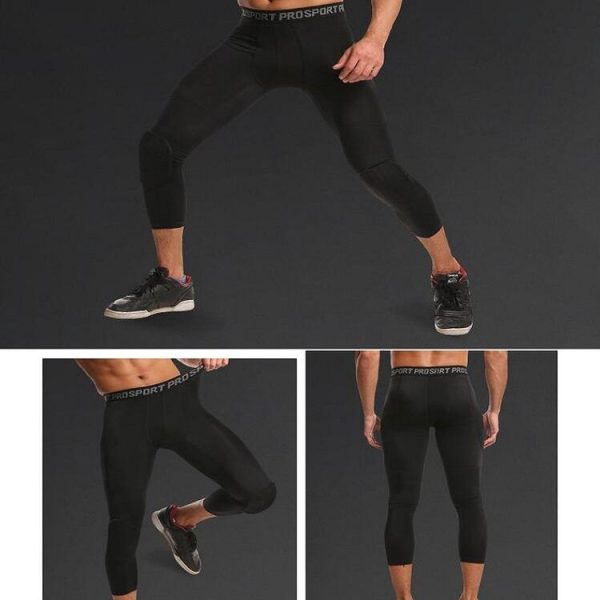 High Elastic Lycra Honeycomb Crash Pants Men Basketball Fitness Seven-tenths Sweatpants, Specification: S (Black) - Image 11