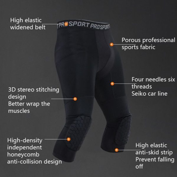 High Elastic Lycra Honeycomb Crash Pants Men Basketball Fitness Seven-tenths Sweatpants, Specification: S (Black) - Image 3