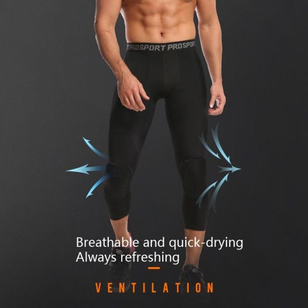 High Elastic Lycra Honeycomb Crash Pants Men Basketball Fitness Seven-tenths Sweatpants, Specification: S (Black) - Image 4