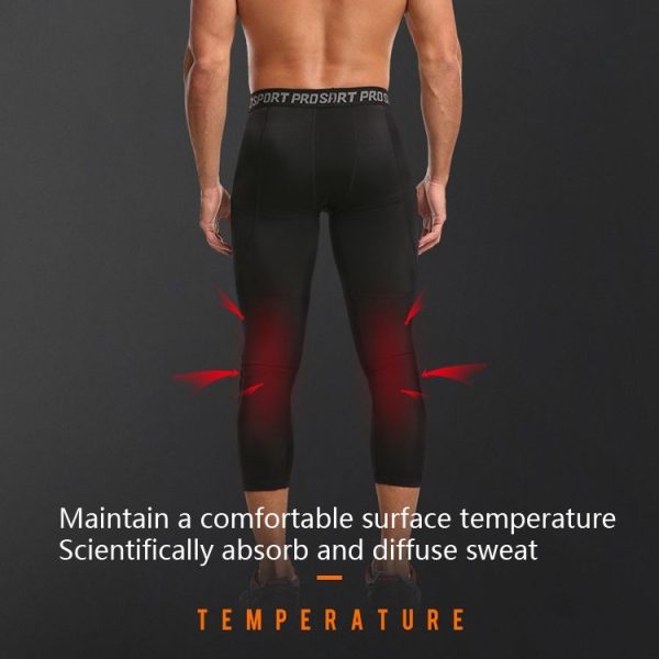 High Elastic Lycra Honeycomb Crash Pants Men Basketball Fitness Seven-tenths Sweatpants, Specification: S (Black) - Image 5