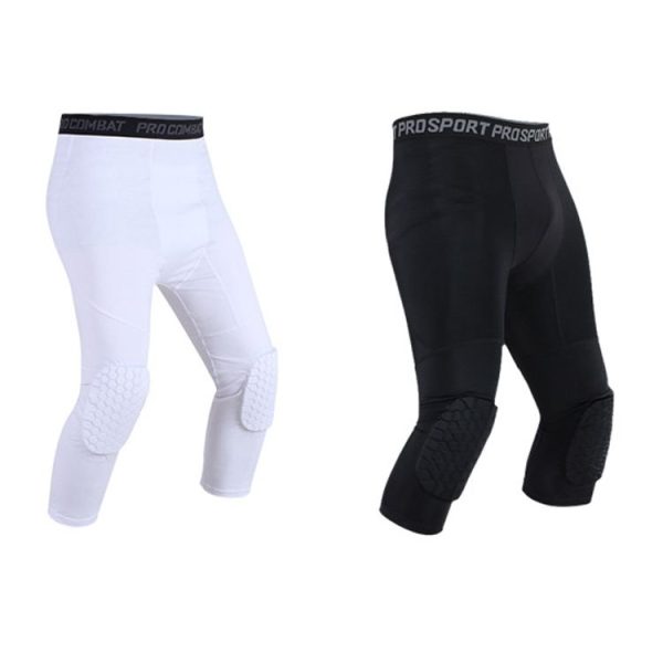 High Elastic Lycra Honeycomb Crash Pants Men Basketball Fitness Seven-tenths Sweatpants, Specification: M (White) - Image 2