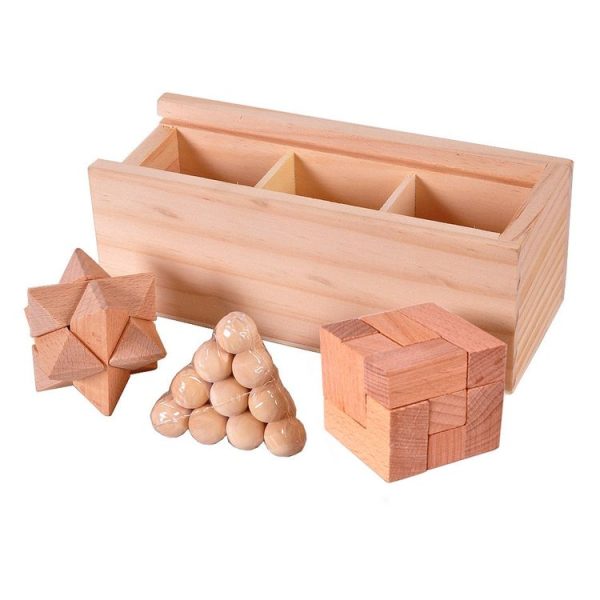 3 PCS / Set Adult Wooden Box Educational Toys Kongming Lock Luban Lock - Image 2