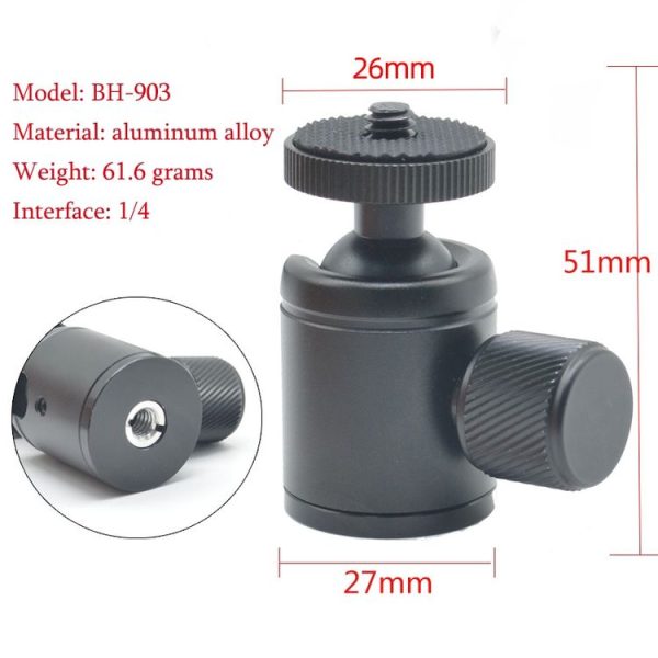 BH-903 Mini Desktop Aluminum Alloy Tripod Mini Ball Head 360 Degree Pan 90 Degree Tilt Tripod - Image 2