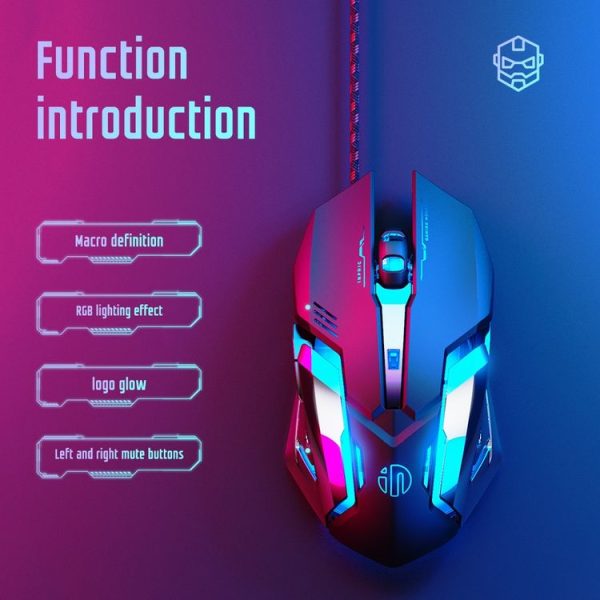 Inphic PB6 Household Macro Programming Metal Bottom Board Luminous Gaming Mouse, Cable Length: 1.5m, Colour: Black 3 Keys Mute Version - Image 6