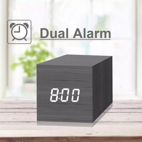 Multicolor Sounds Control Wooden Clock Modern Digital LED Desk Alarm Clock Thermometer Timer Black White - Image 7