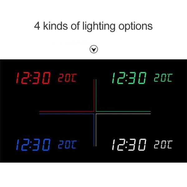 Multicolor Sounds Control Wooden Clock Modern Digital LED Desk Alarm Clock Thermometer Timer Red Wood - Image 3