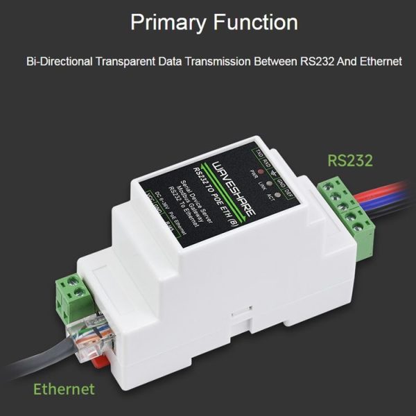Waveshare 23951 Industrial Serial Server RS232 to RJ45 Ethernet TCP / IP to Serial with POE - Image 4