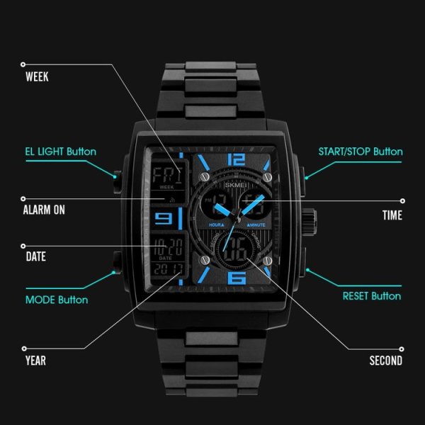 SKMEI 1274 Men Fashion Electronic Watch Multifunctional Outdoor Sports Watch (Blue) - Image 4