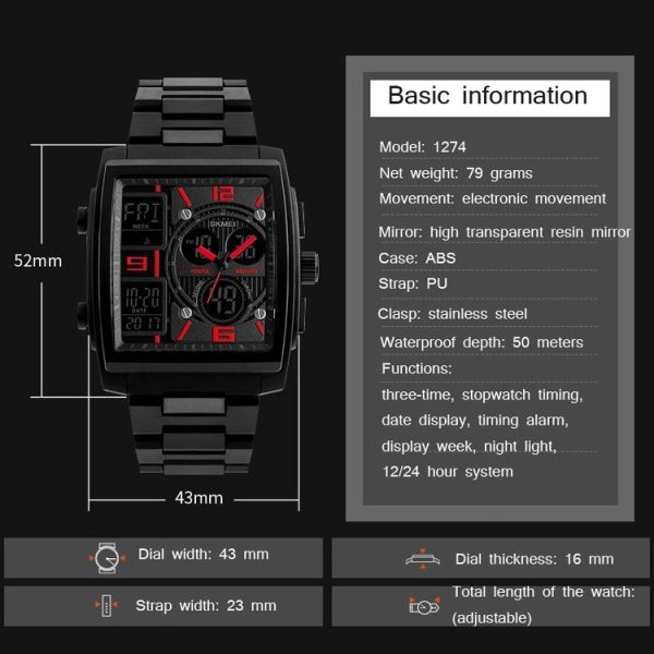 SKMEI 1274 Men Fashion Electronic Watch Multifunctional Outdoor Sports Watch (Blue) - Image 9