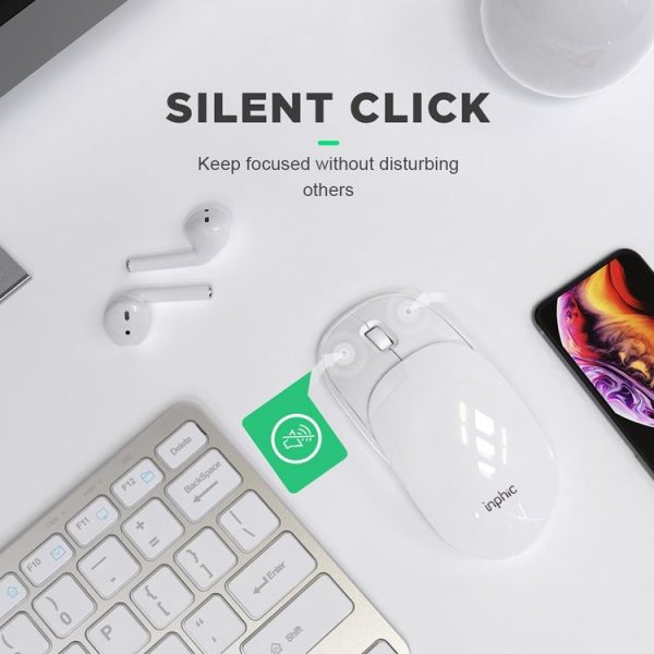 Inphic PX1 1600DPI 6 Keys Office Laptop Gaming Silent Wireless Charging Mouse (Pure White) - Image 10