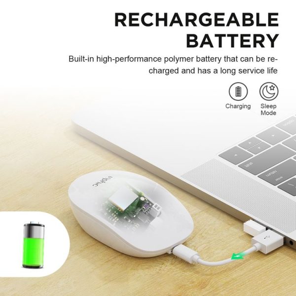Inphic PX1 1600DPI 6 Keys Office Laptop Gaming Silent Wireless Charging Mouse (Pure White) - Image 13