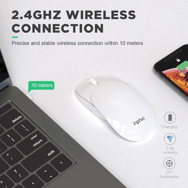 Inphic PX1 1600DPI 6 Keys Office Laptop Gaming Silent Wireless Charging Mouse (Pure White) - Image 4