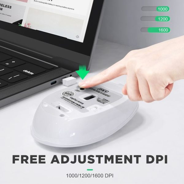 Inphic PX1 1600DPI 6 Keys Office Laptop Gaming Silent Wireless Charging Mouse (Pure White) - Image 7