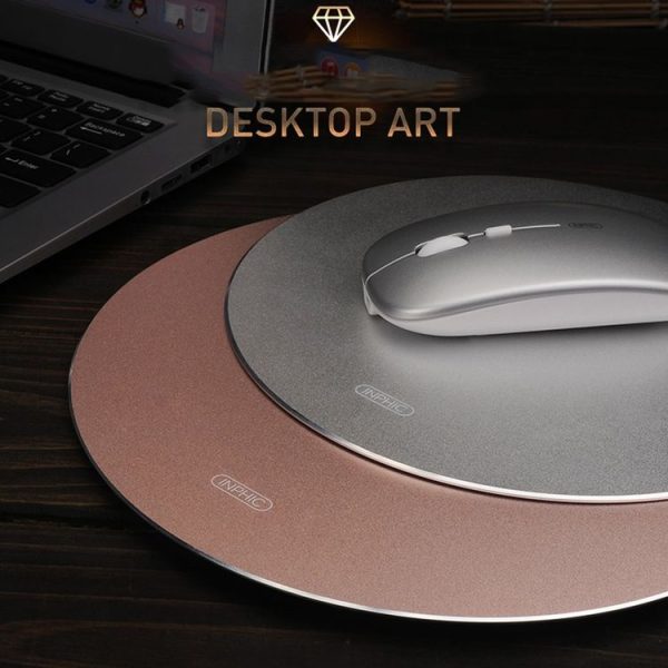 Inphic PD22 Aluminum Alloy Mouse Pad Round Hard Table Mat, Size: 20x20cm (Classic Black) - Image 5