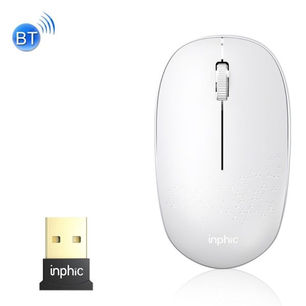 Inphic E5B 4000DPI 4 Keys Office Silent Wireless Mini Bluetooth Mouse, Colour: White + Adapter