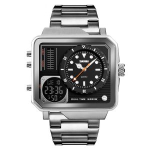 SKMEI 1392 Multi-Function Outdoor Sports Watch Business Double Display Waterproof Electronic Watch (Silver)