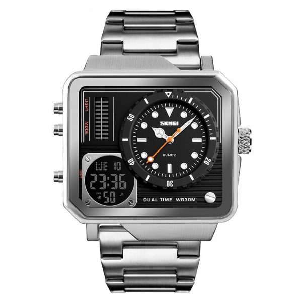 SKMEI 1392 Multi-Function Outdoor Sports Watch Business Double Display Waterproof Electronic Watch (Silver)