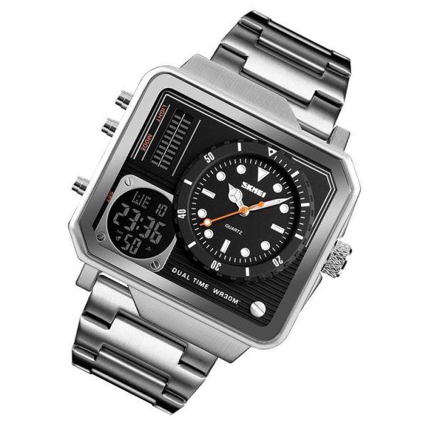 SKMEI 1392 Multi-Function Outdoor Sports Watch Business Double Display Waterproof Electronic Watch (Silver) - Image 2