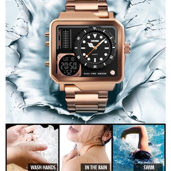 SKMEI 1392 Multi-Function Outdoor Sports Watch Business Double Display Waterproof Electronic Watch (Silver) - Image 6