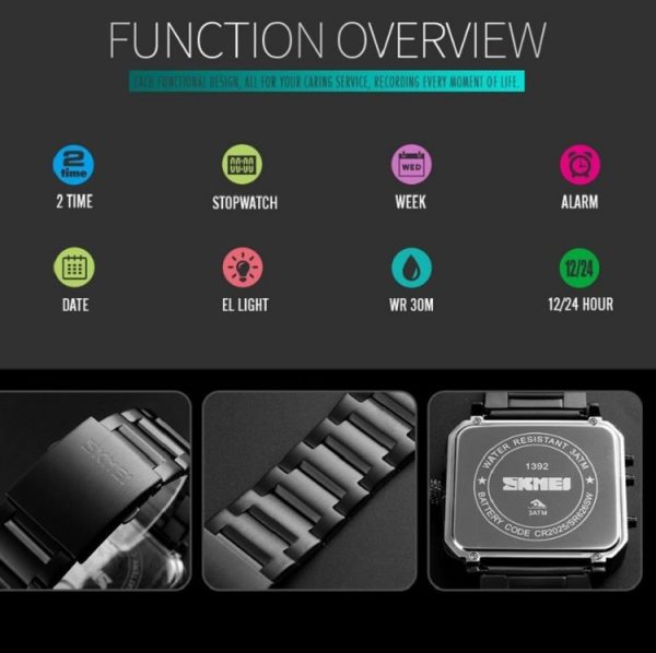 SKMEI 1392 Multi-Function Outdoor Sports Watch Business Double Display Waterproof Electronic Watch (Silver) - Image 7