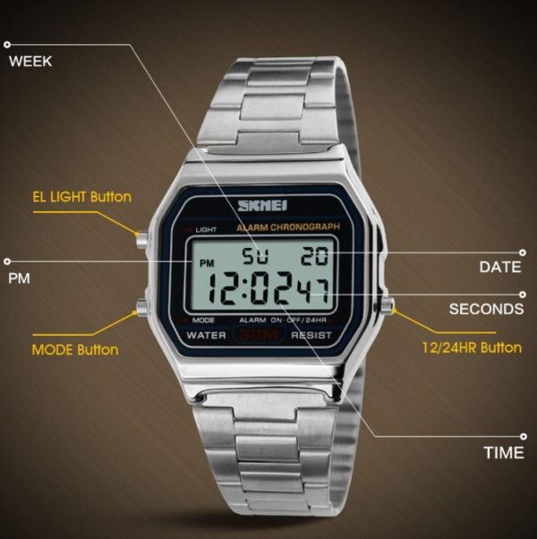 SKMEI 1123 Men Business Lightweight Watch Waterproof Steel Band Electronic Watch - Image 4