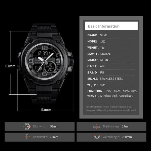 SKMEI 1452 Outdoor Sports Electronic Watch Multifunctional Waterproof Watch (Black) - Image 8