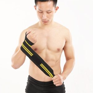 A Pair Fitness Bandage Wrapped Compression Band Weightlifting Compression Bundled Wristband (Black And Yellow)