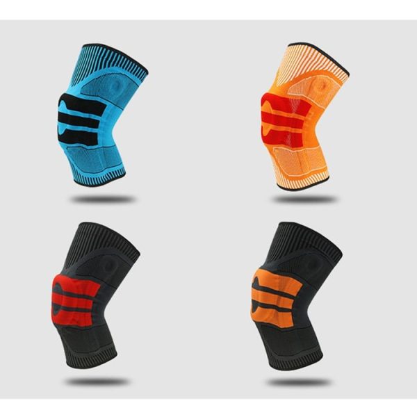Enhanced Version Silicone Spring Support Knee Pads Knitted High Elastic Breathable Anti-Slip Protective Gear, Size: L (Black And Orange) - Image 2