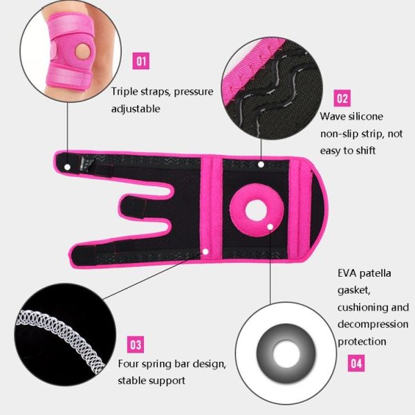 Sports Non-Slip Knee Pads Men And Women Breathable Compression Shock Absorber, Specification: Left Leg (Rose Red) - Image 4