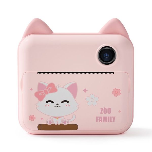 P1 No Card Children Instant Camera 1200W Front And Rear Dual-Lens Mini Print Photographic Digital Camera Toy (Pink Cat)