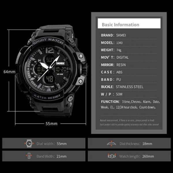 SKMEI 1343 Men Outdoor Sports Waterproof Watch Student Digital Watch (Red Black) - Image 10