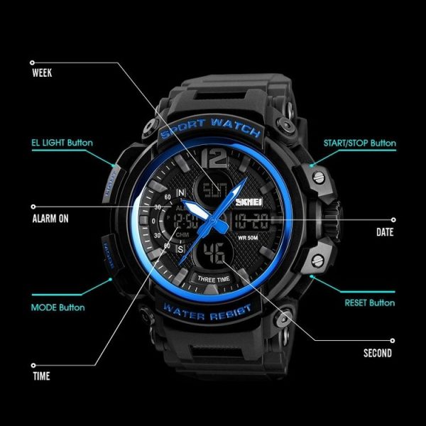 SKMEI 1343 Men Outdoor Sports Waterproof Watch Student Digital Watch (Red Black) - Image 4