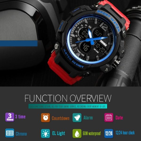SKMEI 1343 Men Outdoor Sports Waterproof Watch Student Digital Watch (Red Black) - Image 7