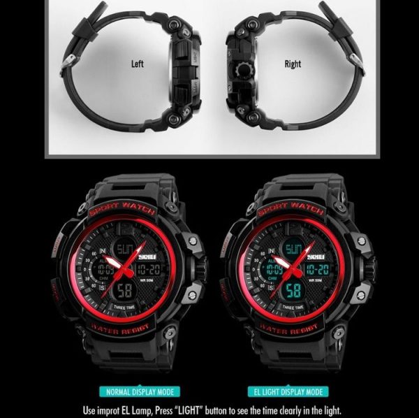 SKMEI 1343 Men Outdoor Sports Waterproof Watch Student Digital Watch (Red Black) - Image 8