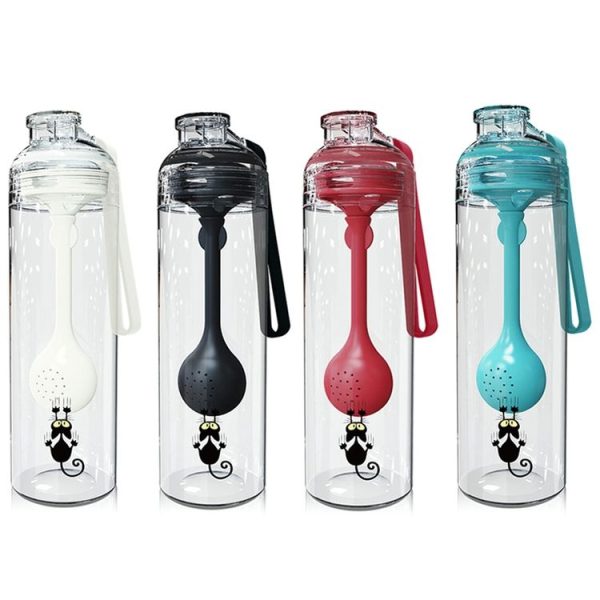 Cartoon Cat Pattern Tea Water Separation Plastic Cup With Spoon (Black) - Image 10